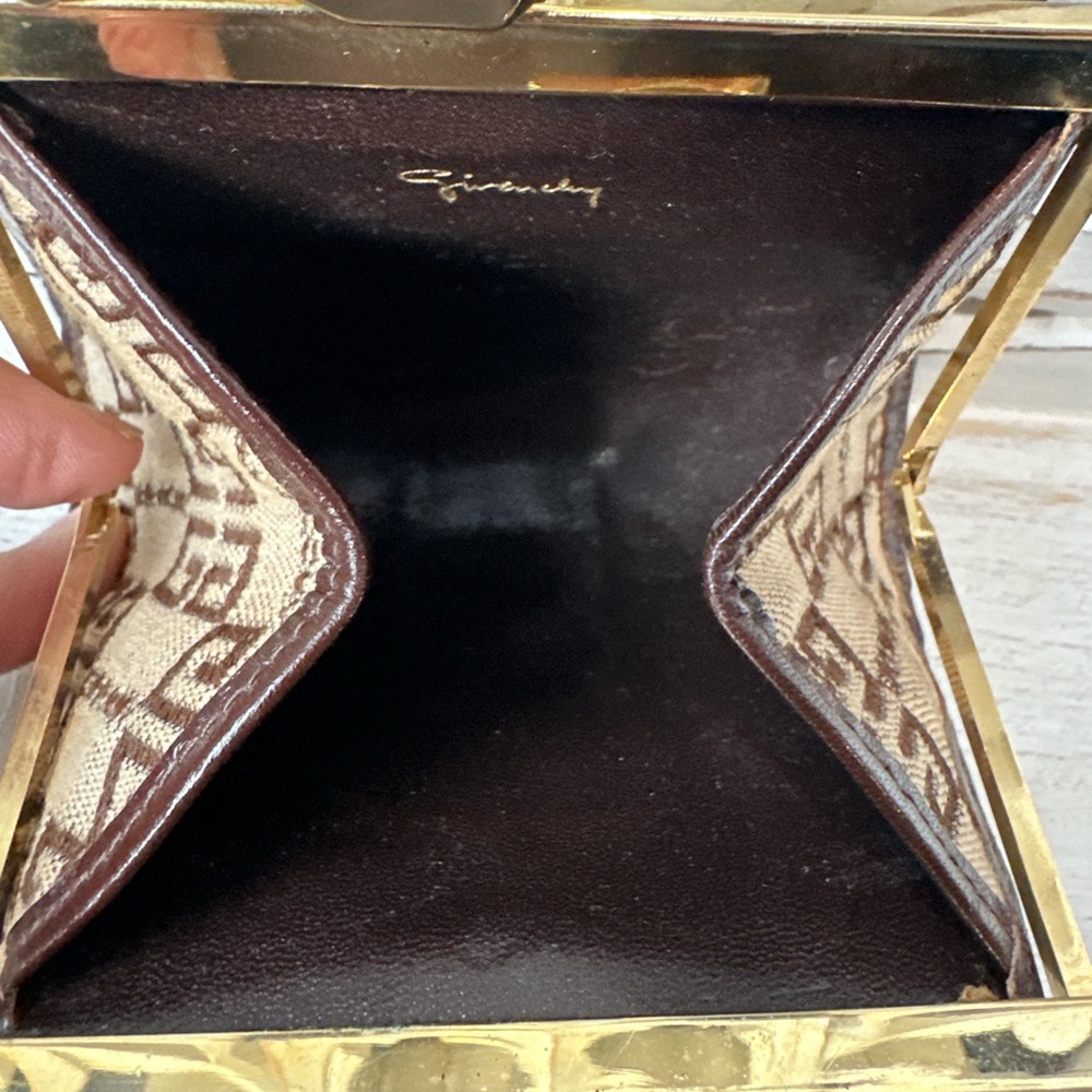 Givenchy Vintage Brown Monogram Coin Purse Pouch Brown Canvas & Leather Gold - Picture 3 of 5